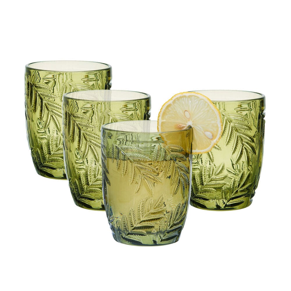 Fitz and Floyd Villa Palm Highball Glasses Green - Set of 4