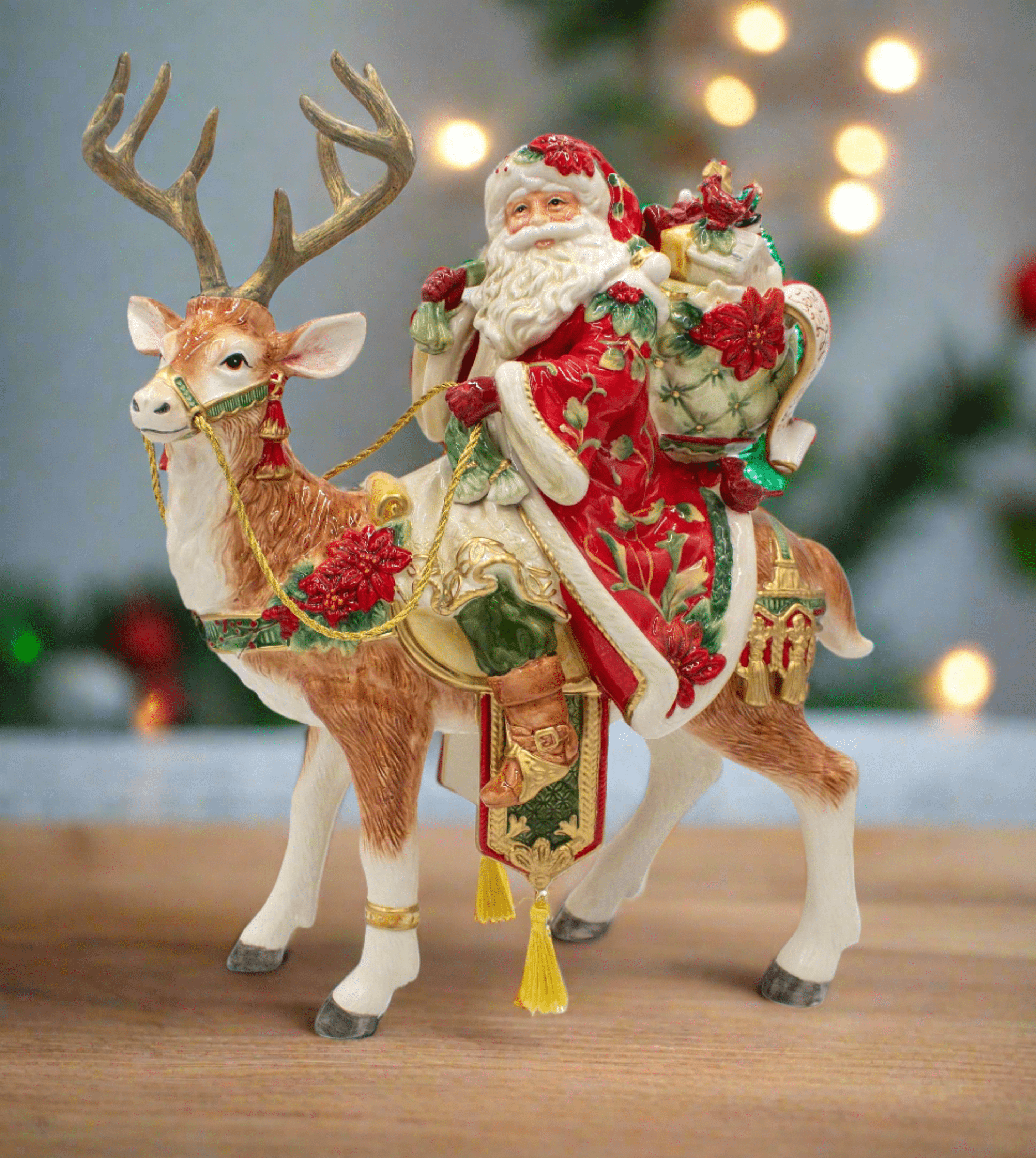 Cardinal Christmas Santa and Reindeer Figurine,16.5 IN