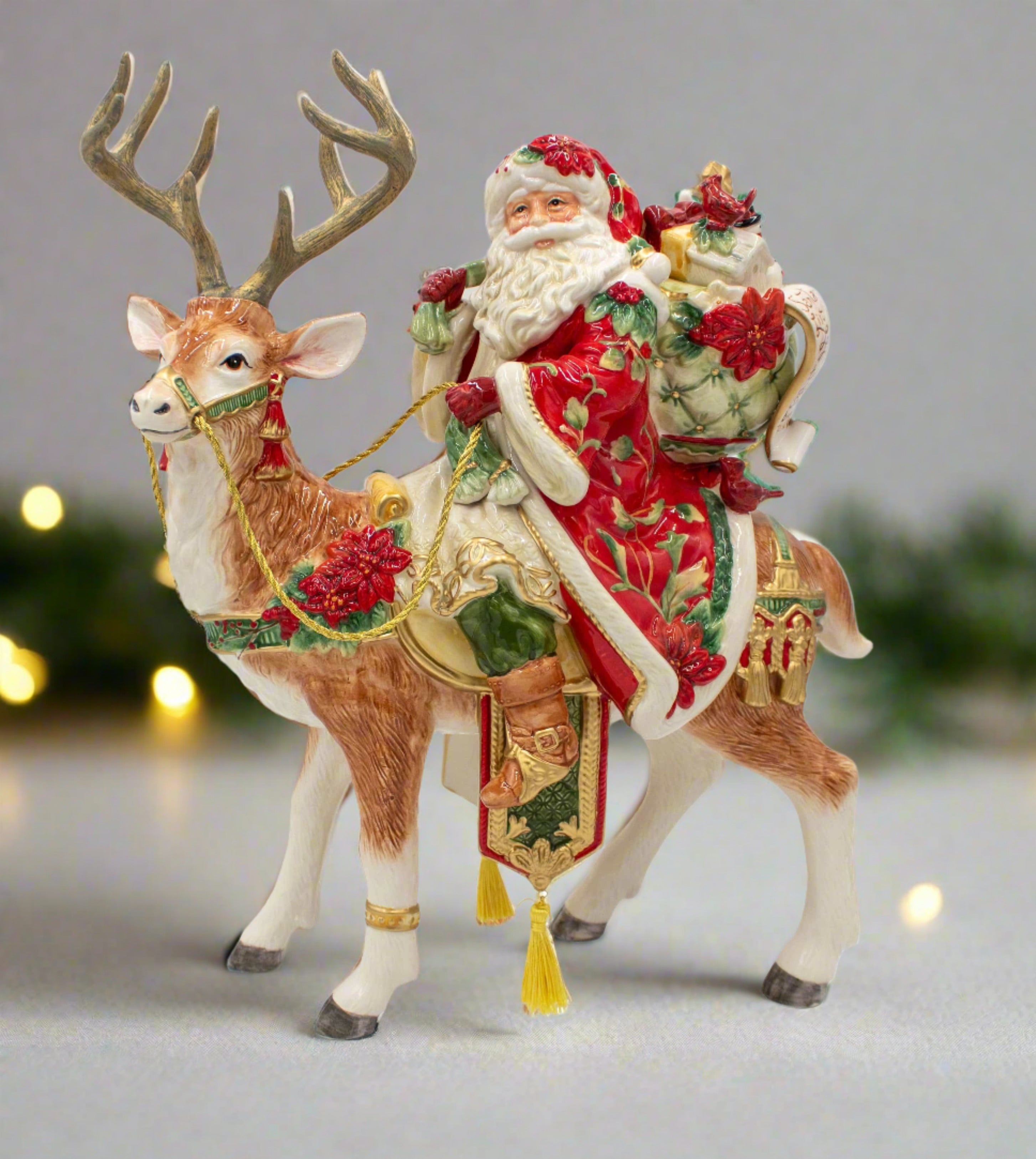 Cardinal Christmas Santa and Reindeer Figurine,16.5 IN