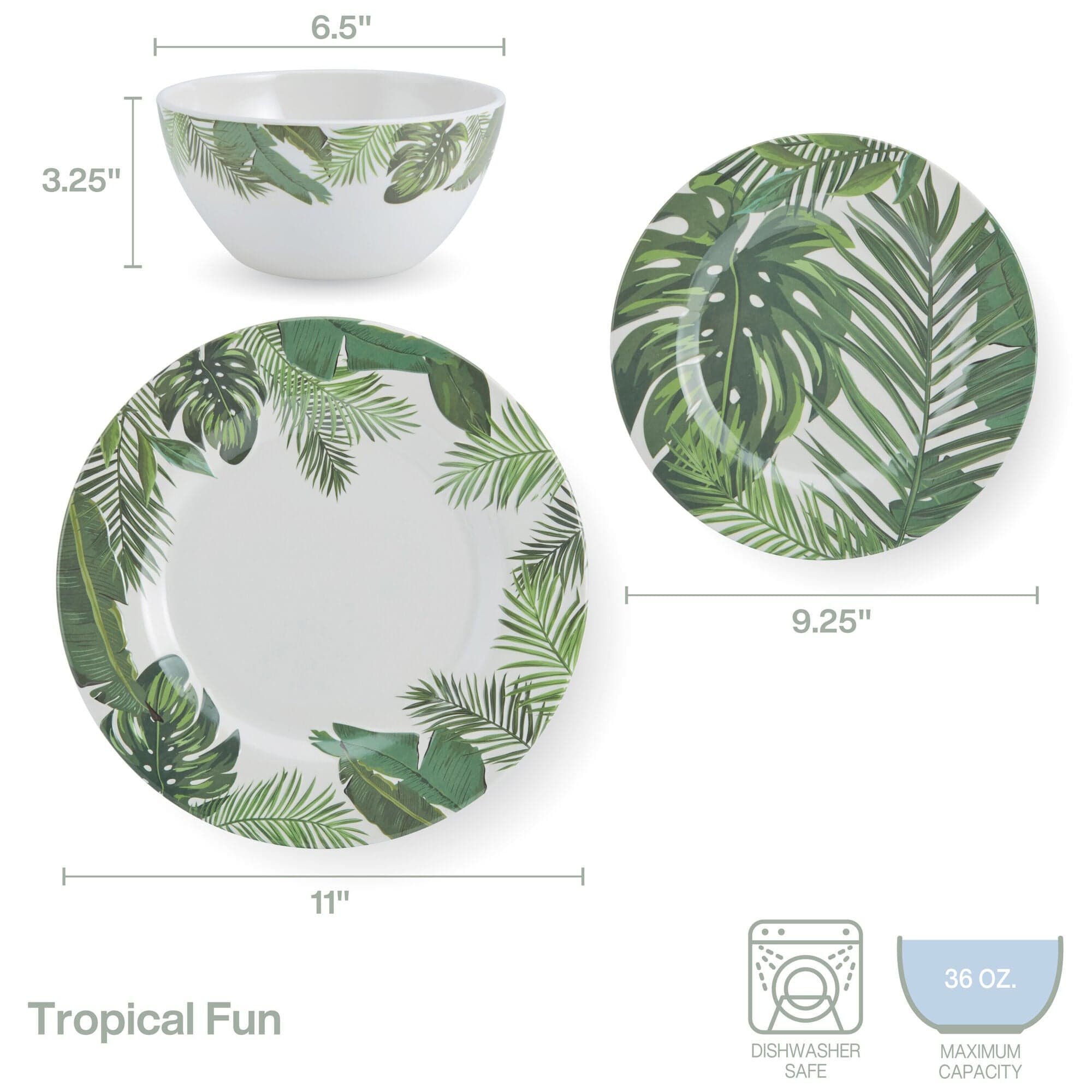 Tropical Fun Outdoor Melamine 12 Piece Dinnerware Set, Service for 4