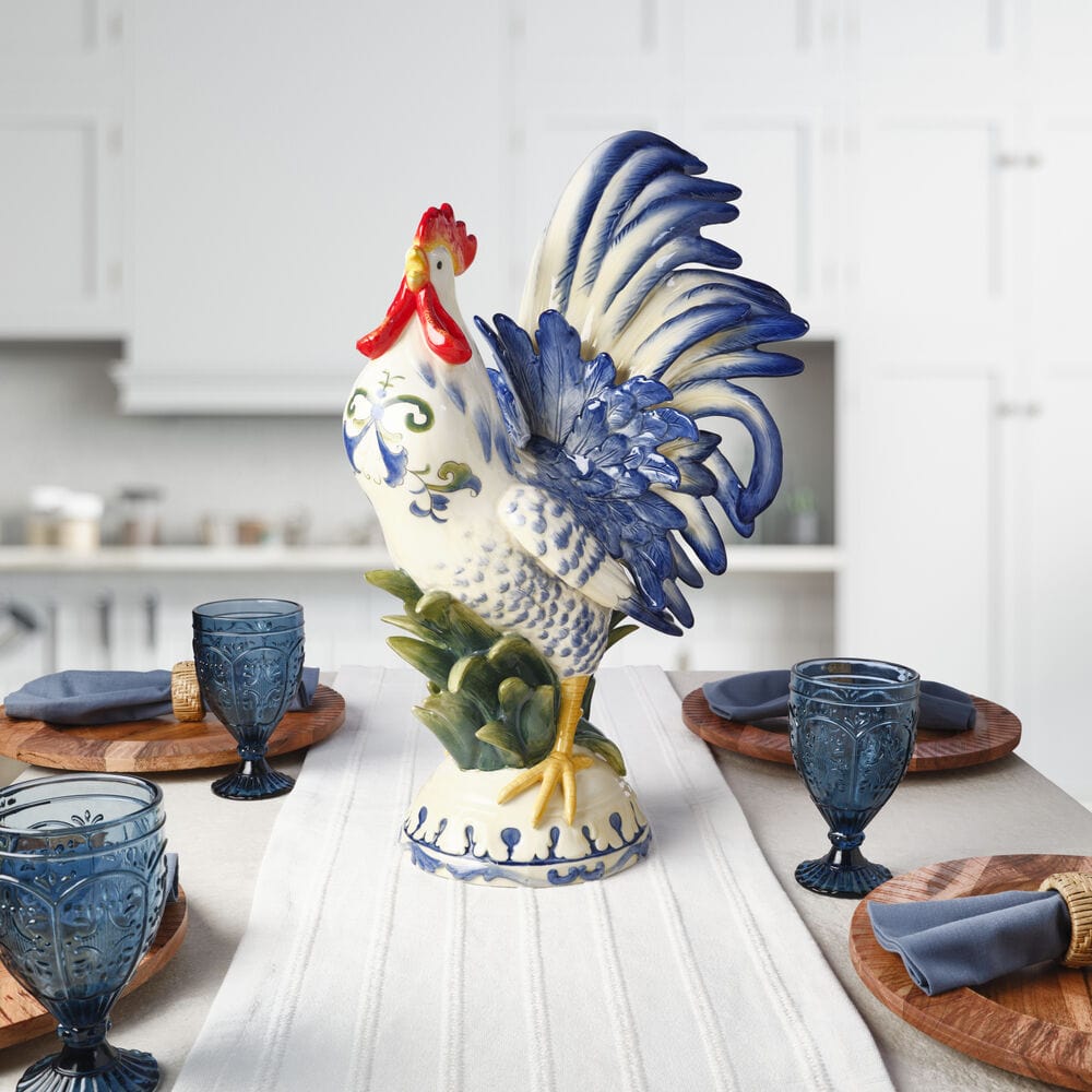 Sicily Blue Rooster Figurine, 20.5 IN