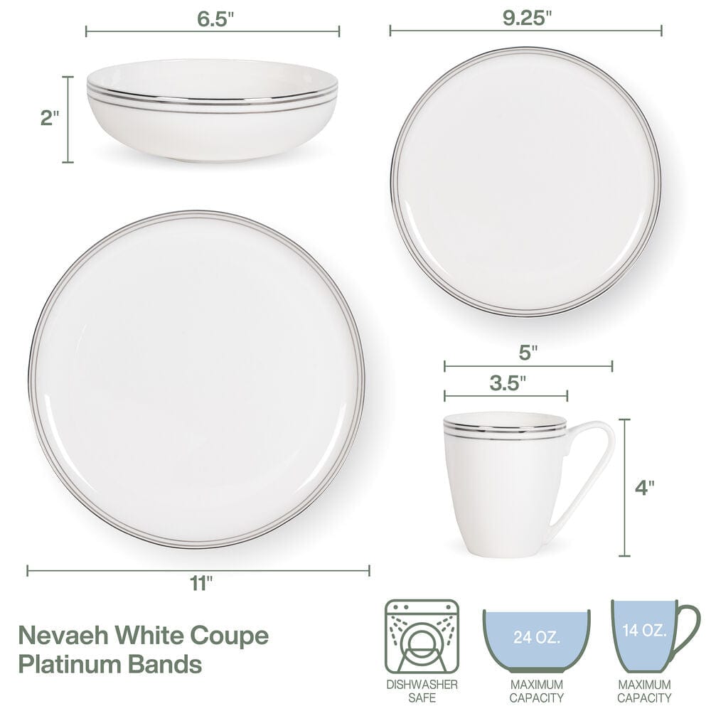 Nevaeh White Platinum Bands 16 Piece Dinnerware Set, Service For 4