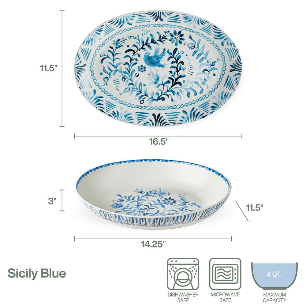 Sicily Blue Serving Bowl and Platter Set