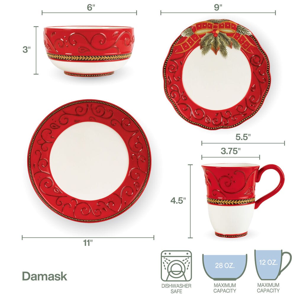 Damask Holiday 4 Piece Place Setting