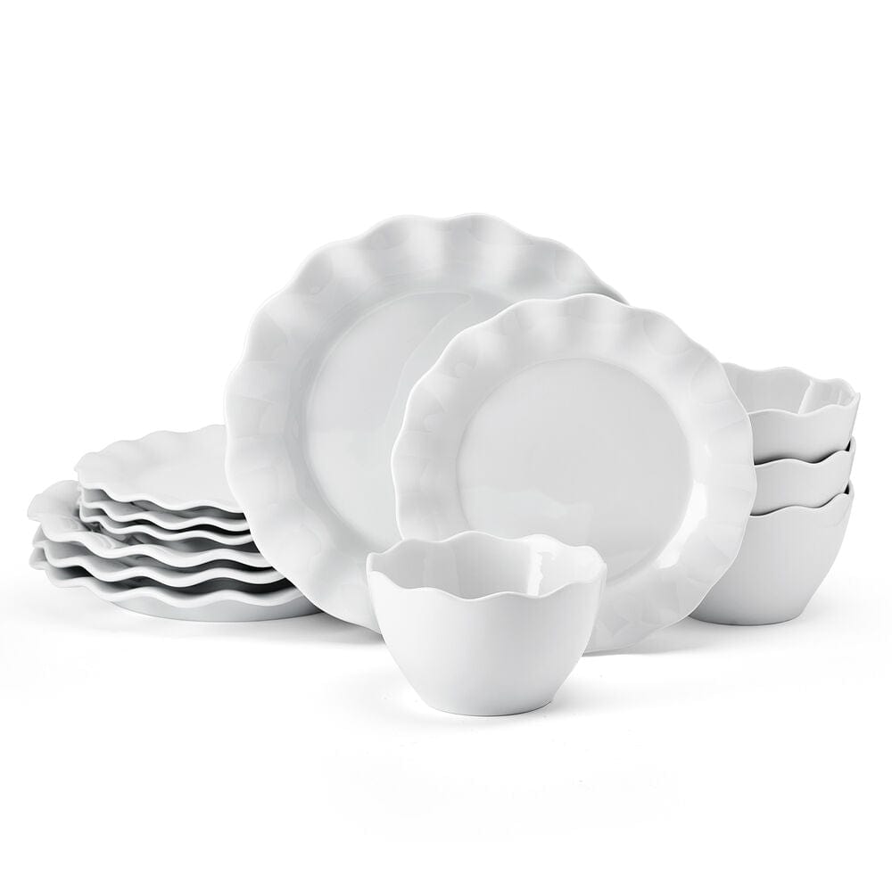 Everyday White® Scalloped 12 Piece Dinnerware Set, Service for 4