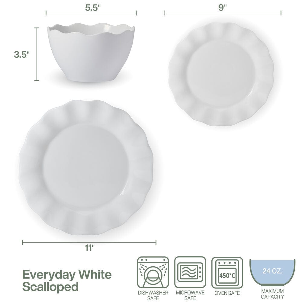 Everyday White® Scalloped 12 Piece Dinnerware Set, Service for 4