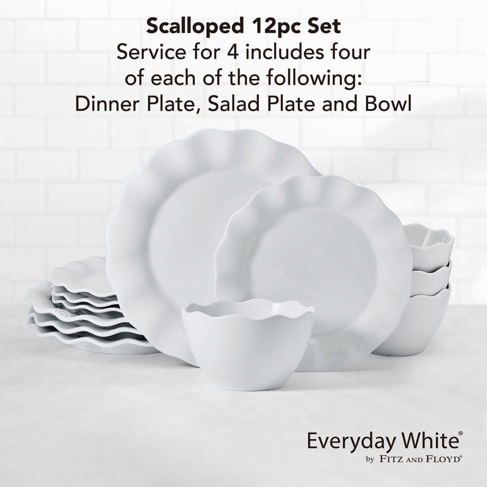 Everyday White® Scalloped 12 Piece Dinnerware Set, Service for 4