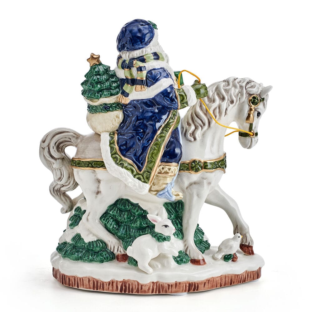 Holiday Musical Blue Santa on Horse Figurine, 7.75 IN