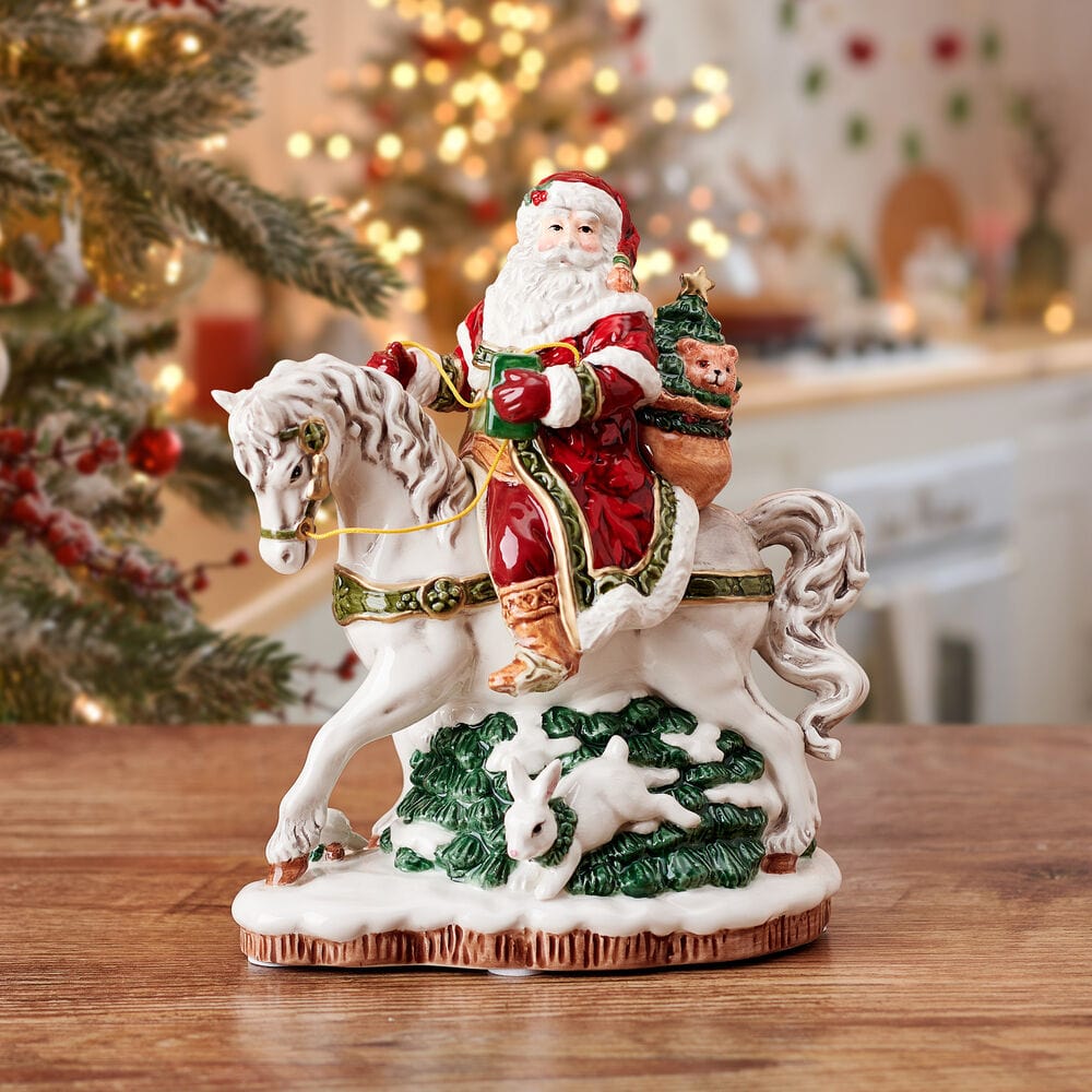 Holiday Musical Santa on Horse Figurine, 7.75 IN