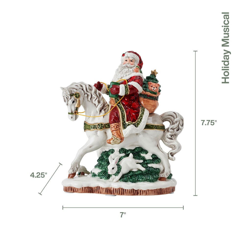 Holiday Musical Santa on Horse Figurine, 7.75 IN