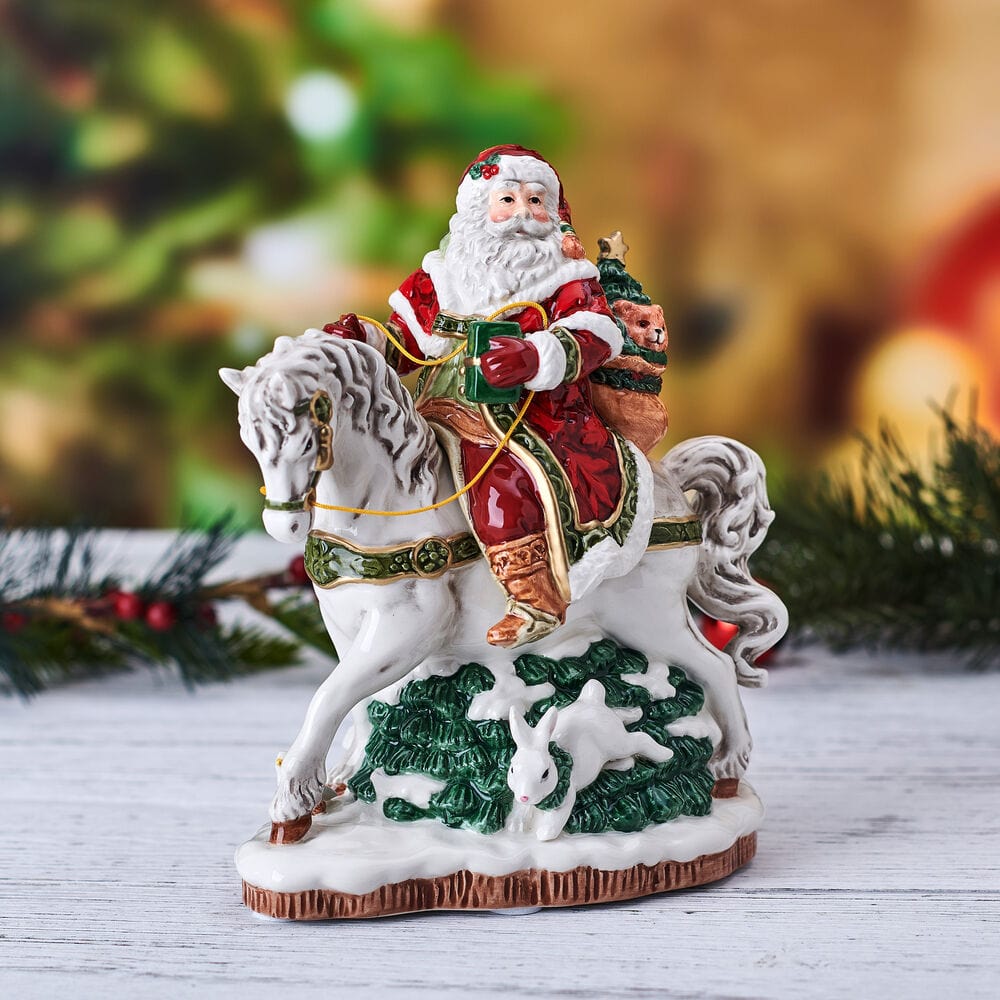 Holiday Musical Santa on Horse Figurine, 7.75 IN