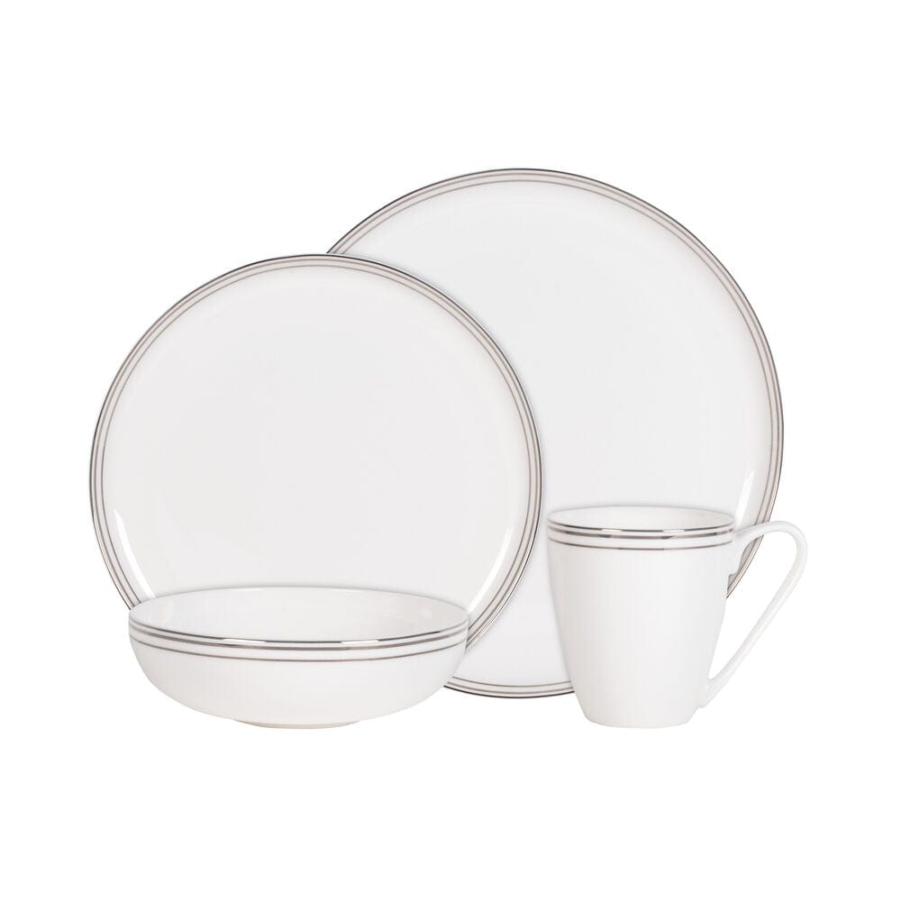 Nevaeh White Platinum Bands 16 Piece Dinnerware Set, Service For 4