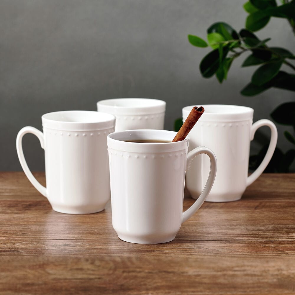 Nevaeh White Set of 4 Classic Beaded Mugs