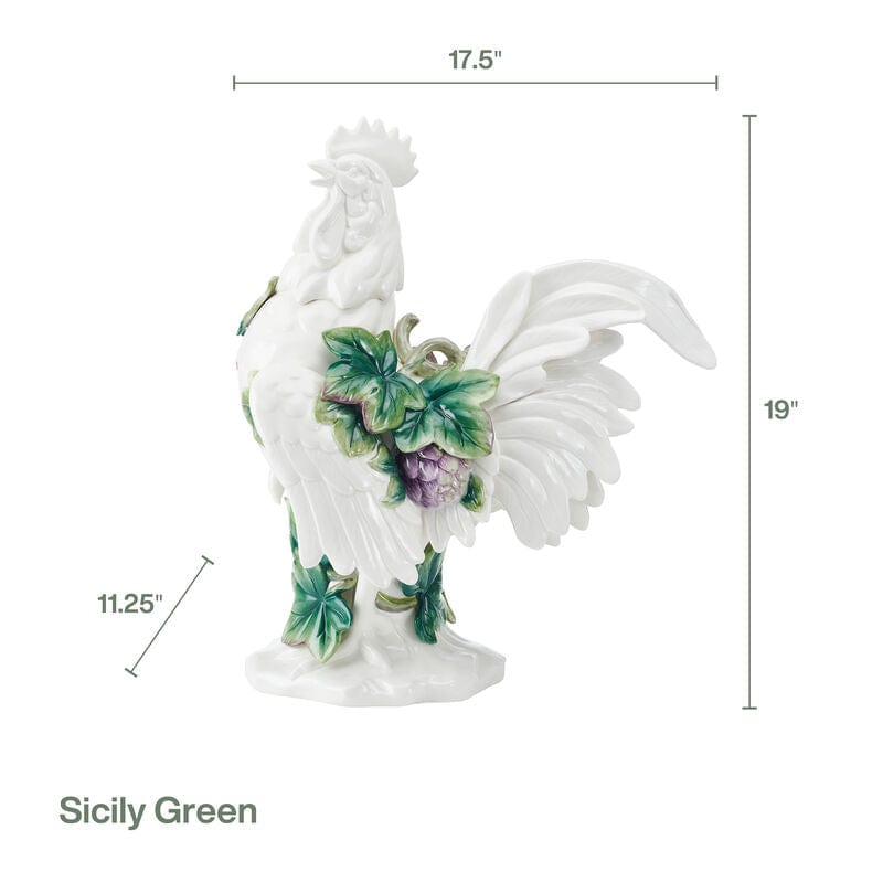 Sicily Green Rooster Figurine, 19 IN