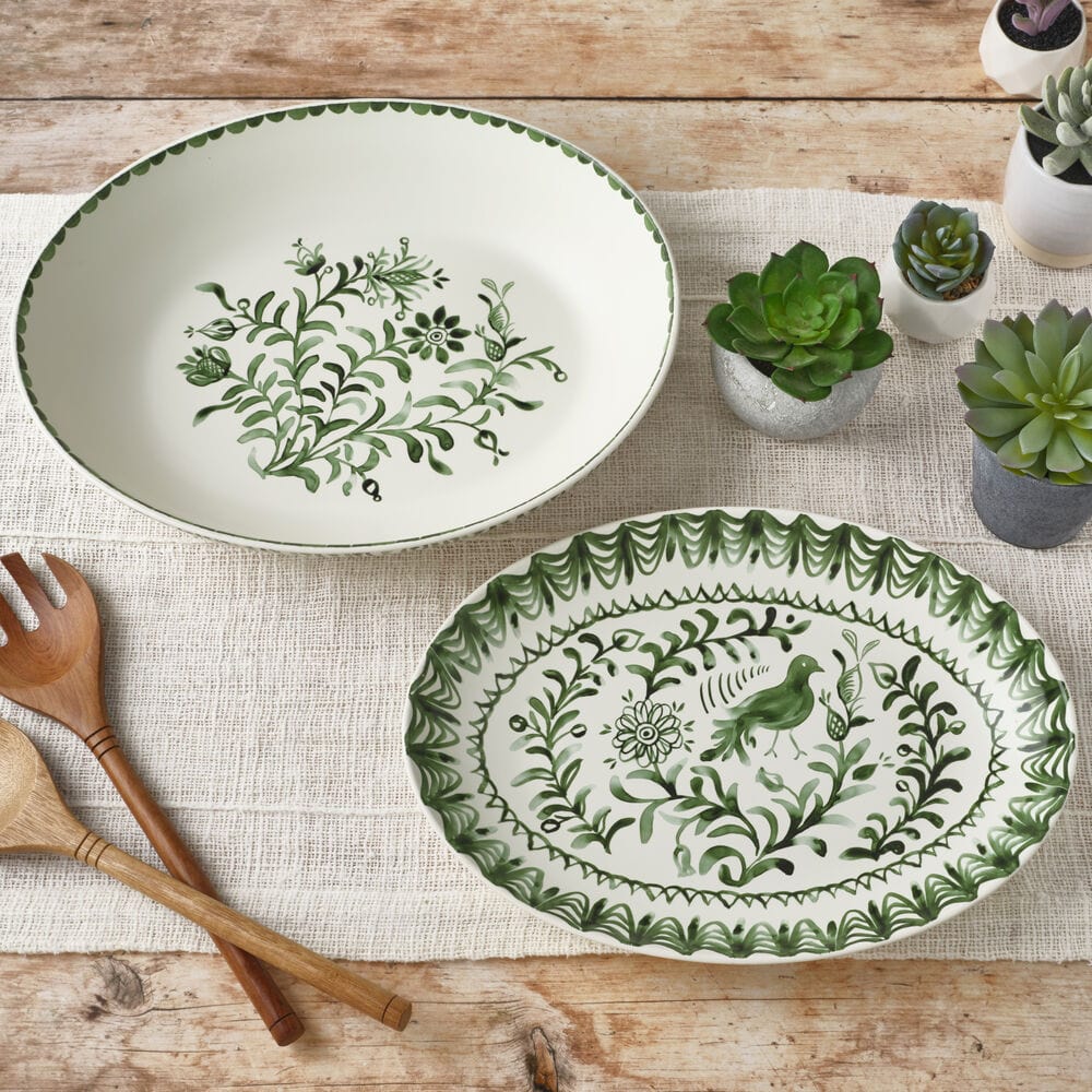 Sicily Green Serving Bowl and Platter Set