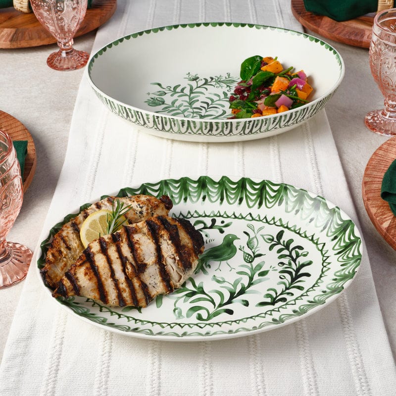 Sicily Green Serving Bowl and Platter Set