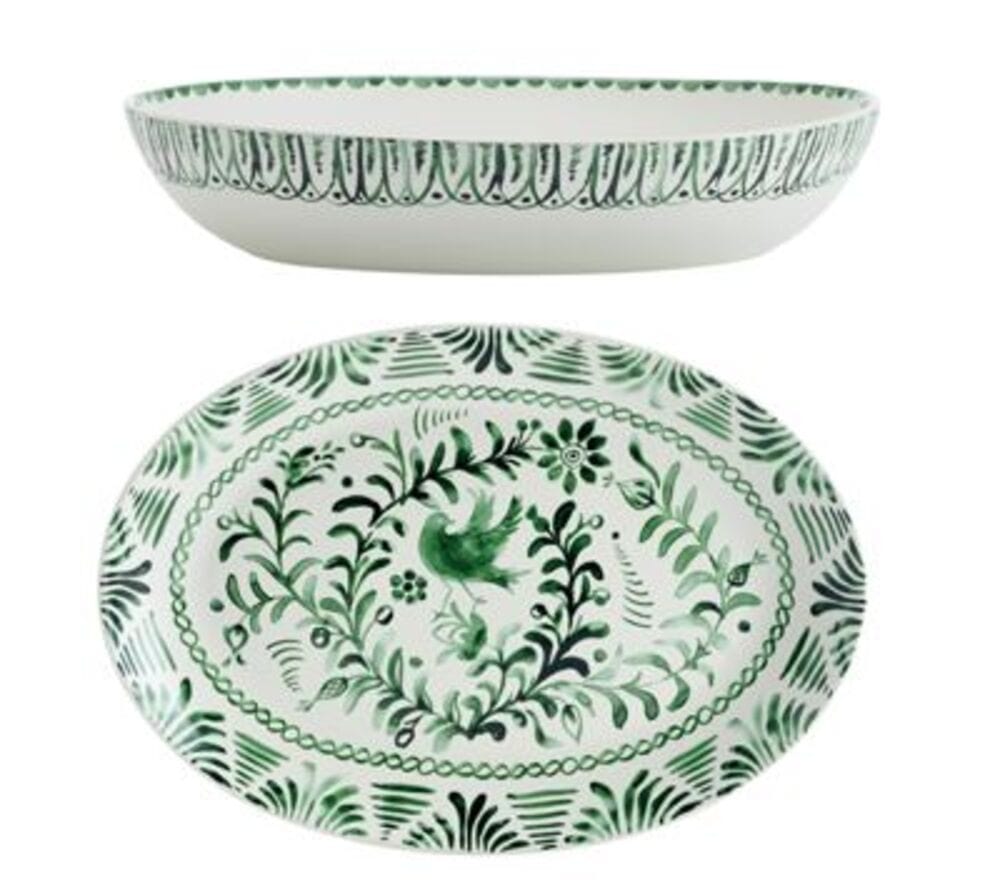 Sicily Green Serving Bowl and Platter Set