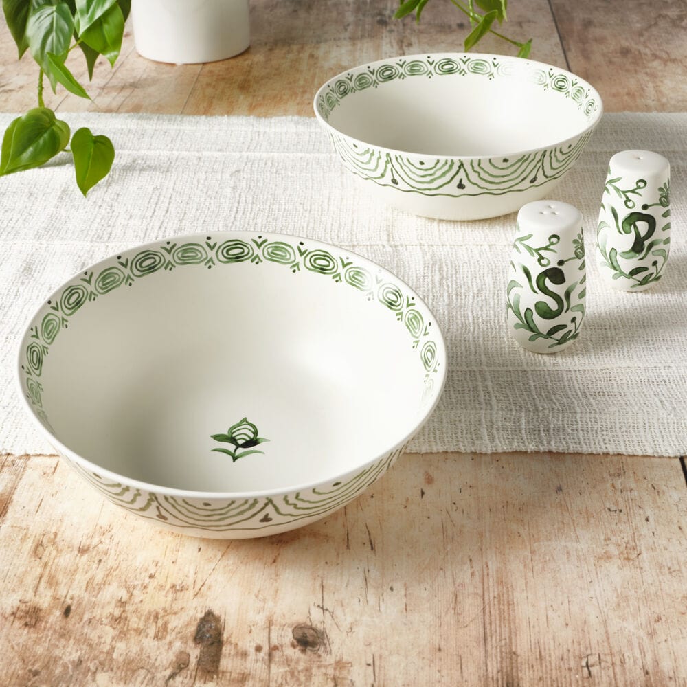 Sicily Green Set of 2 Serving Bowls with Salt & Pepper Set