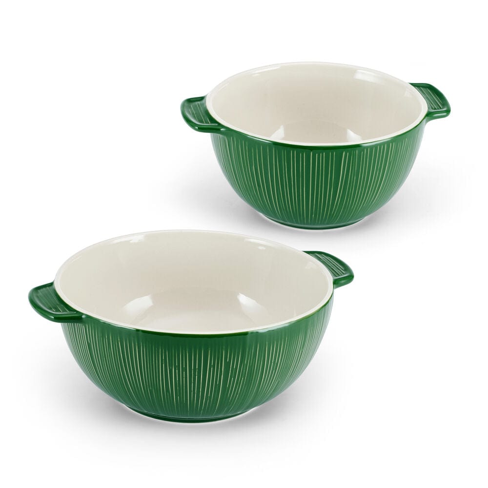 Sicily Green Set of 2 Handled Serving Mixing Bowls