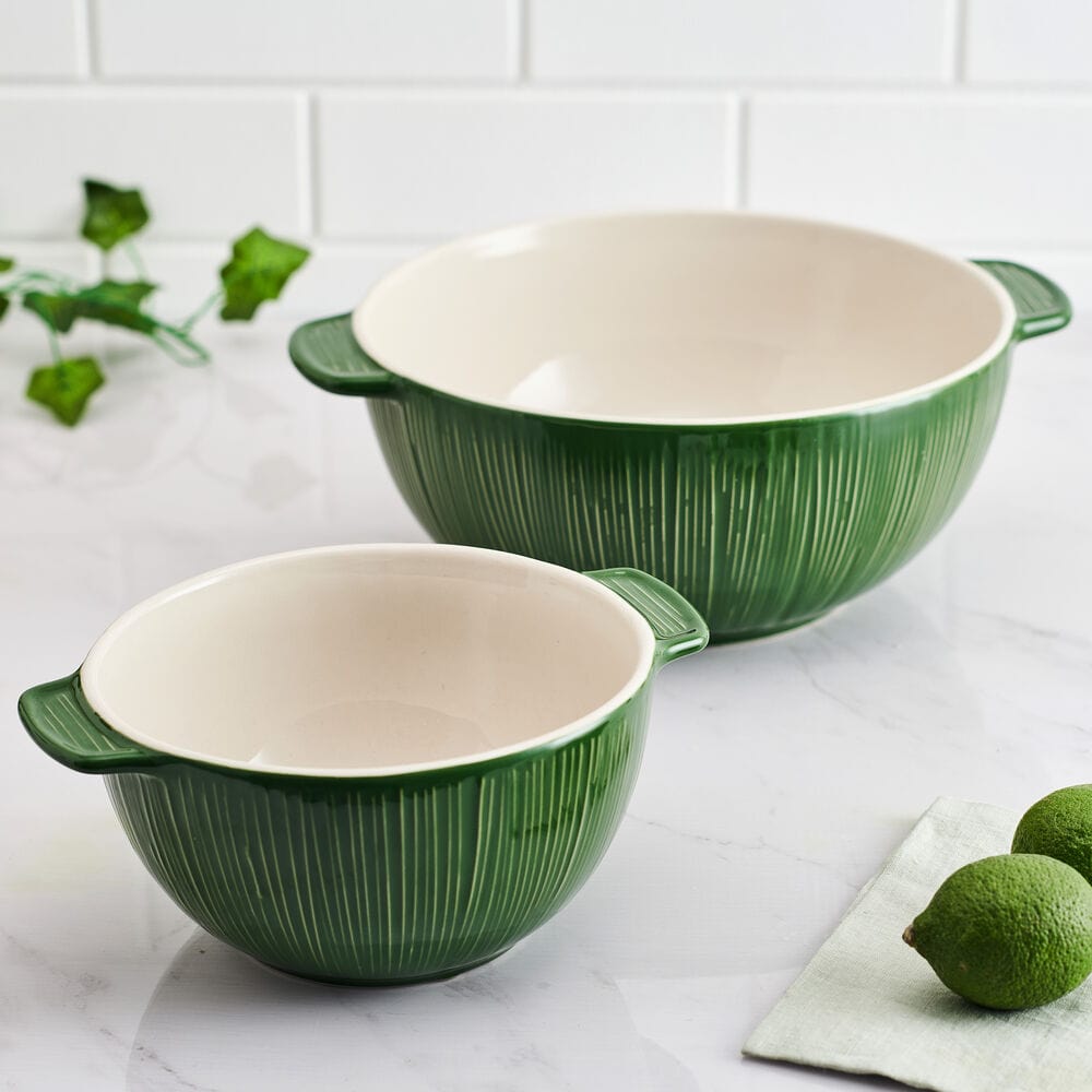 Sicily Green Set of 2 Handled Serving Mixing Bowls