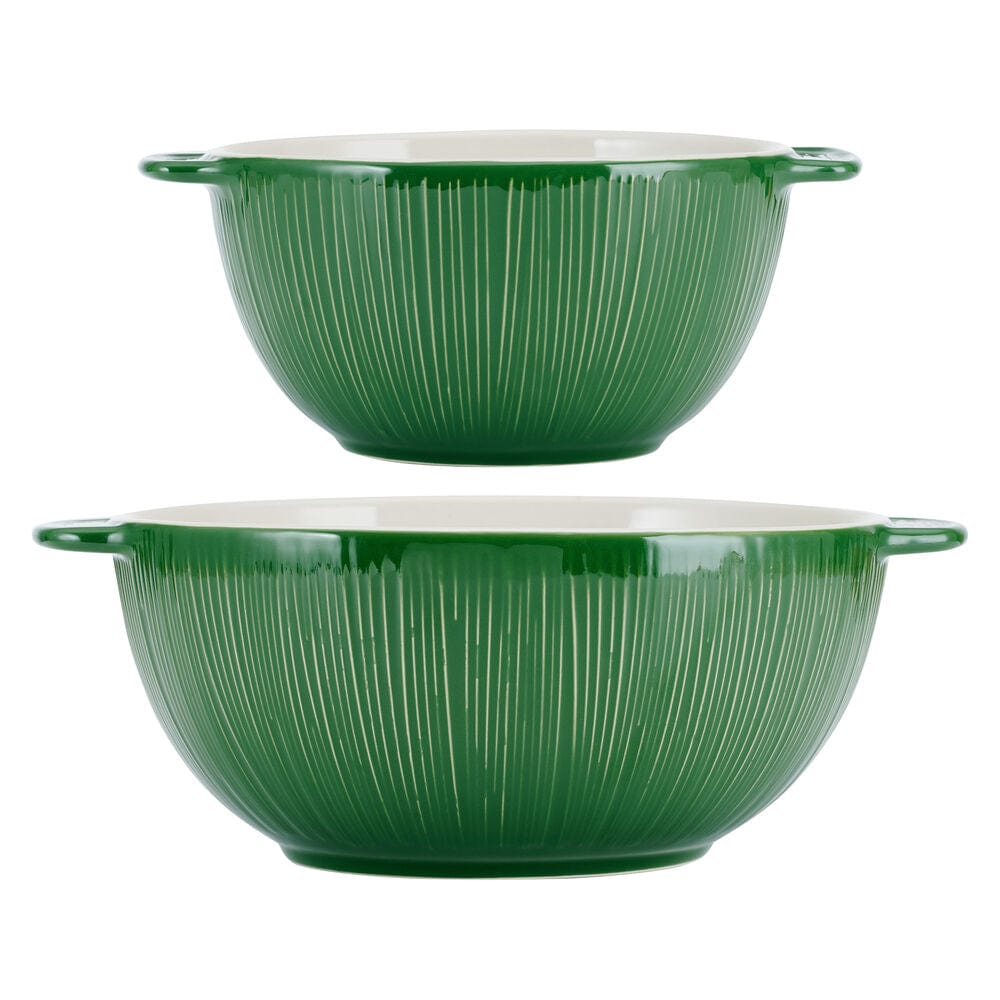 Sicily Green Set of 2 Handled Serving Mixing Bowls