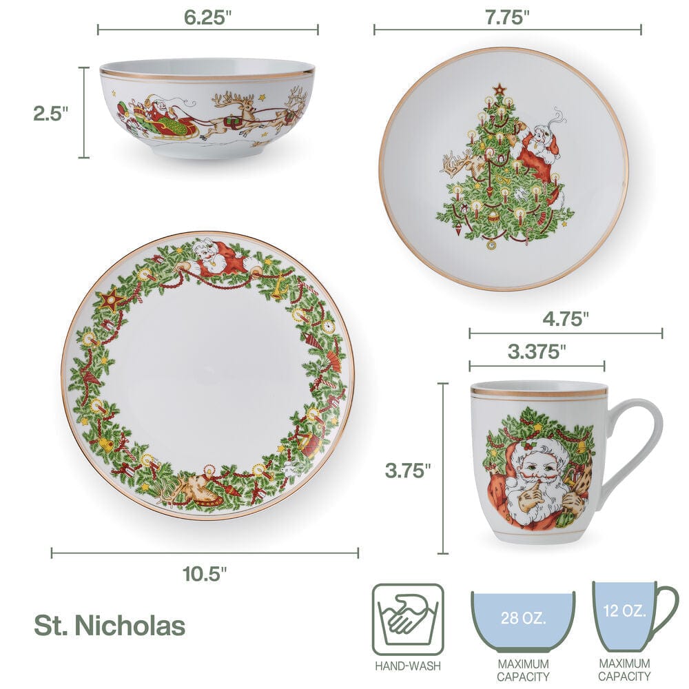 St. Nicholas Gold 16 Piece Dinnerware Set, Service for 4