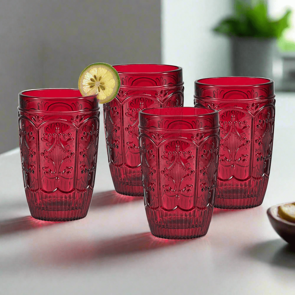 Trestle Highball Glasses Set of 4, Red