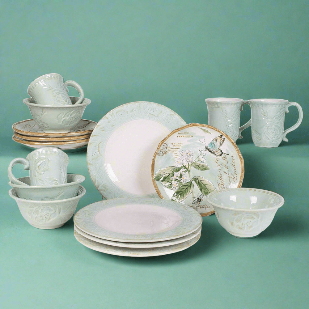 Toulouse Green 16 Piece Dinnerware Set, Service for 4