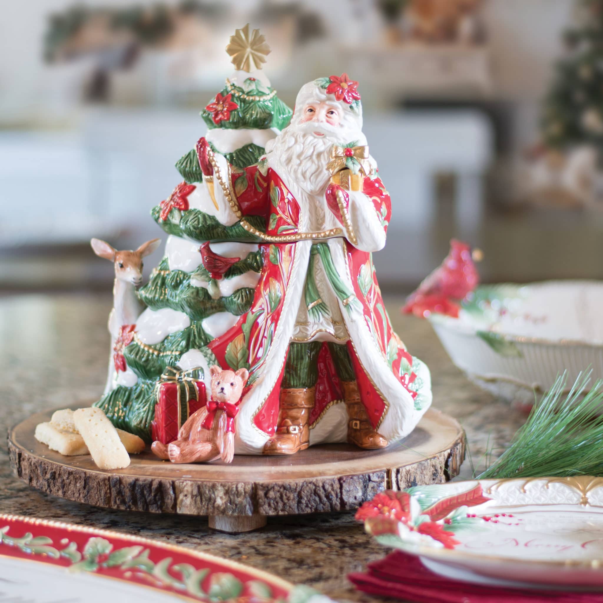 Cardinal Christmas Santa Cookie Jar