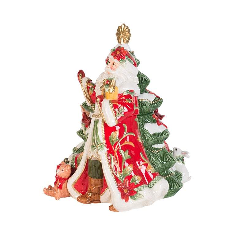 Cardinal Christmas Santa Cookie Jar