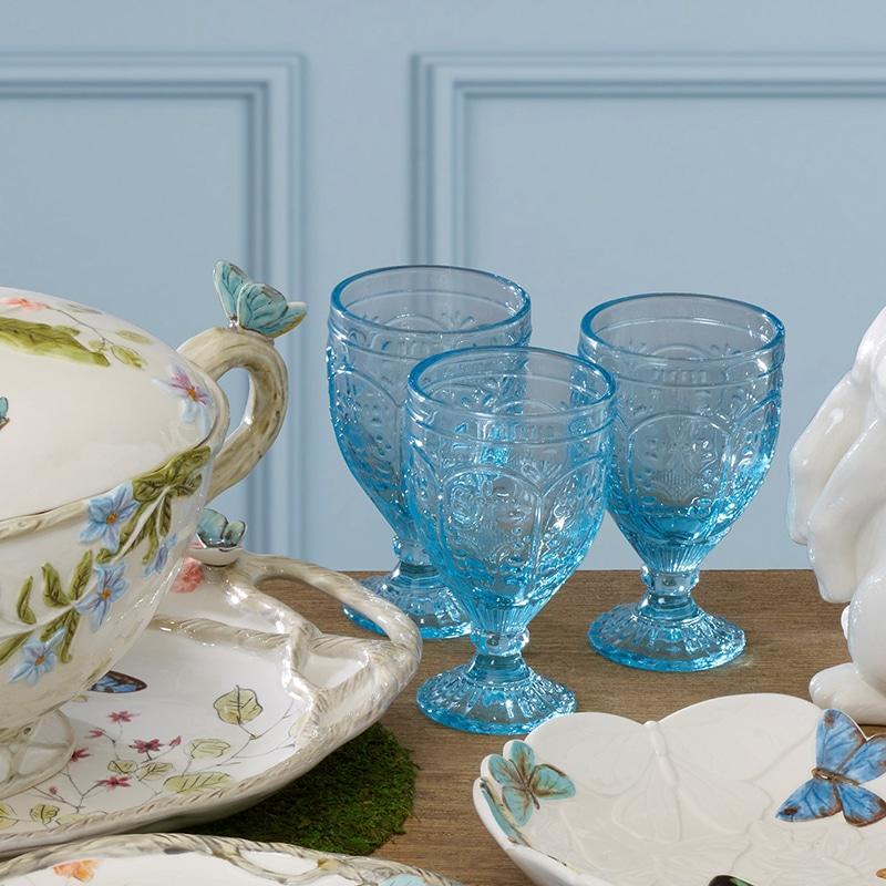 Trestle Goblets Set of 4, Aqua