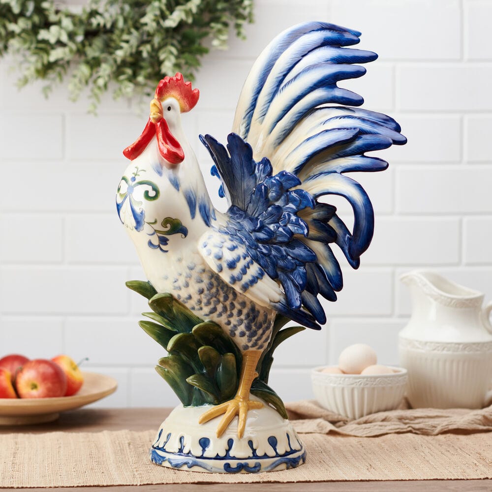 Sicily Blue Rooster Figurine, 20.5 IN