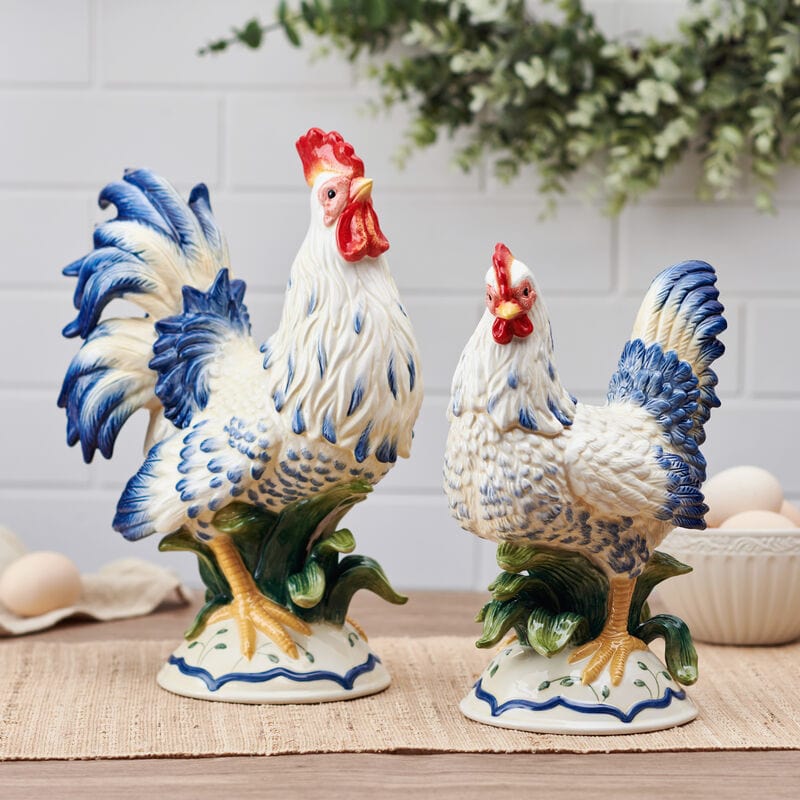 Sicily Blue Rooster and Hen Figurine Set