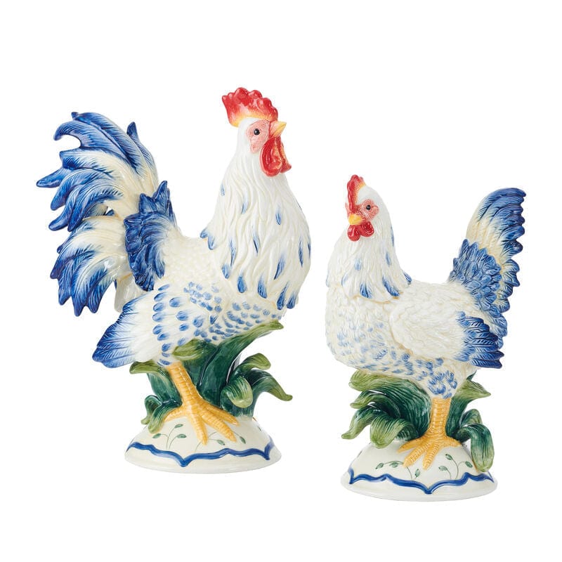 Sicily Blue Rooster and Hen Figurine Set