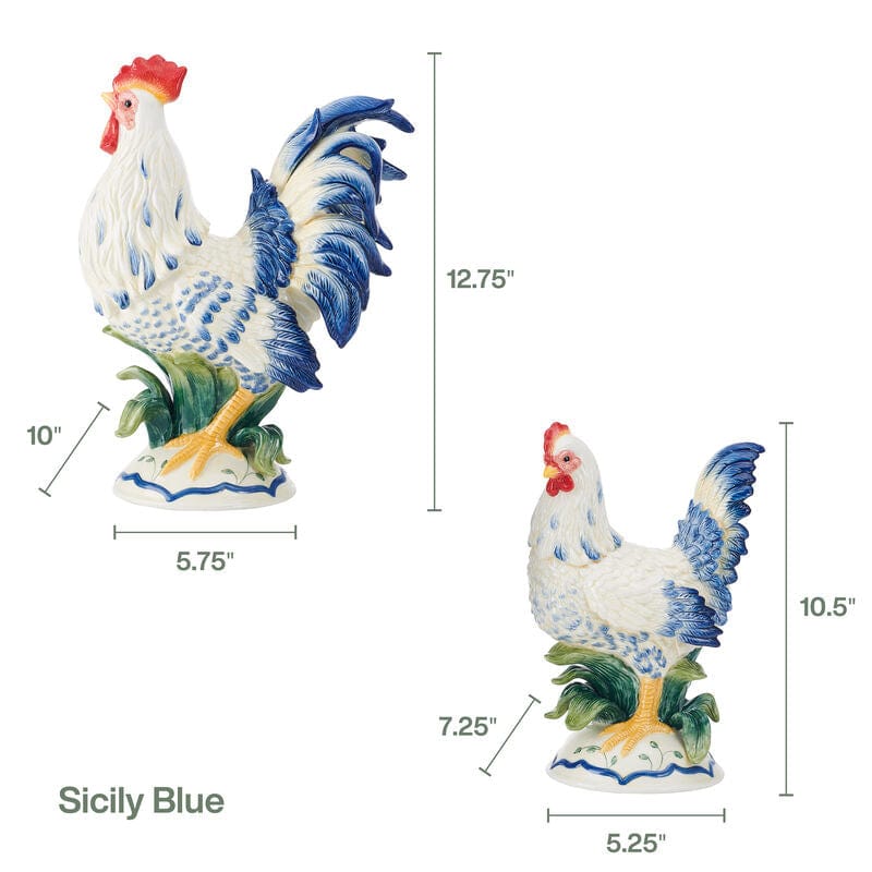 Sicily Blue Rooster and Hen Figurine Set