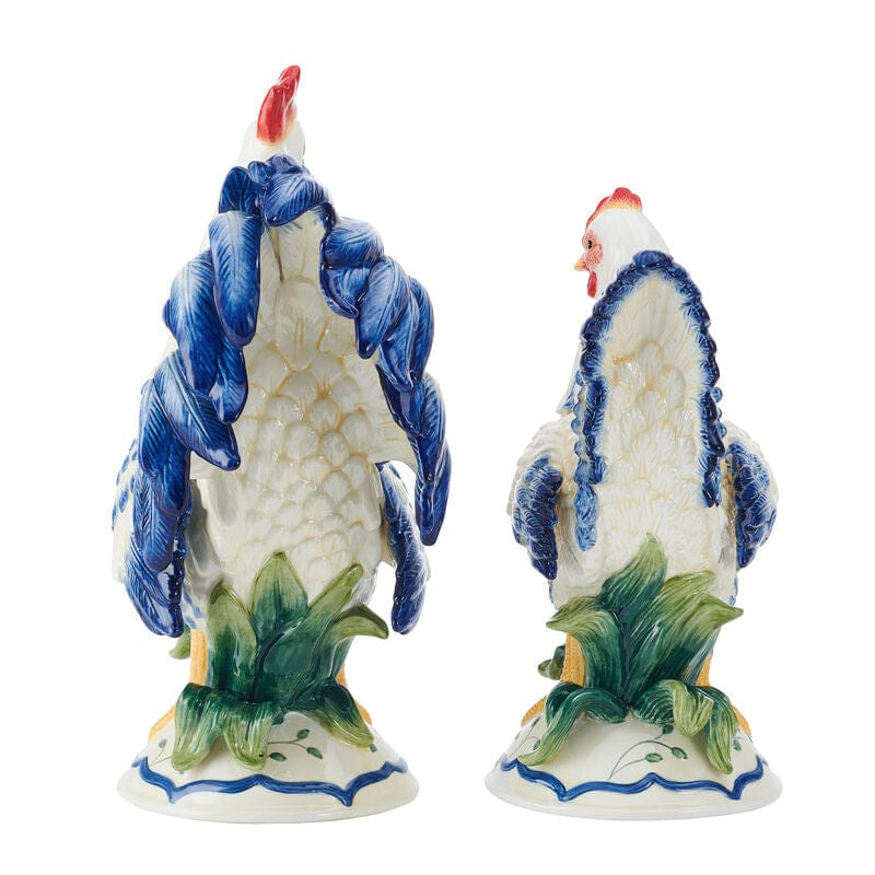 Sicily Blue Rooster and Hen Figurine Set