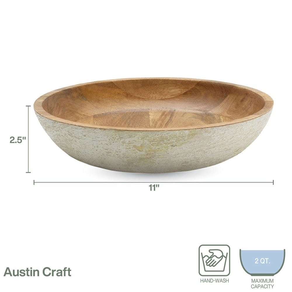 Austin Craft Mango Wood Serve Bowl, White