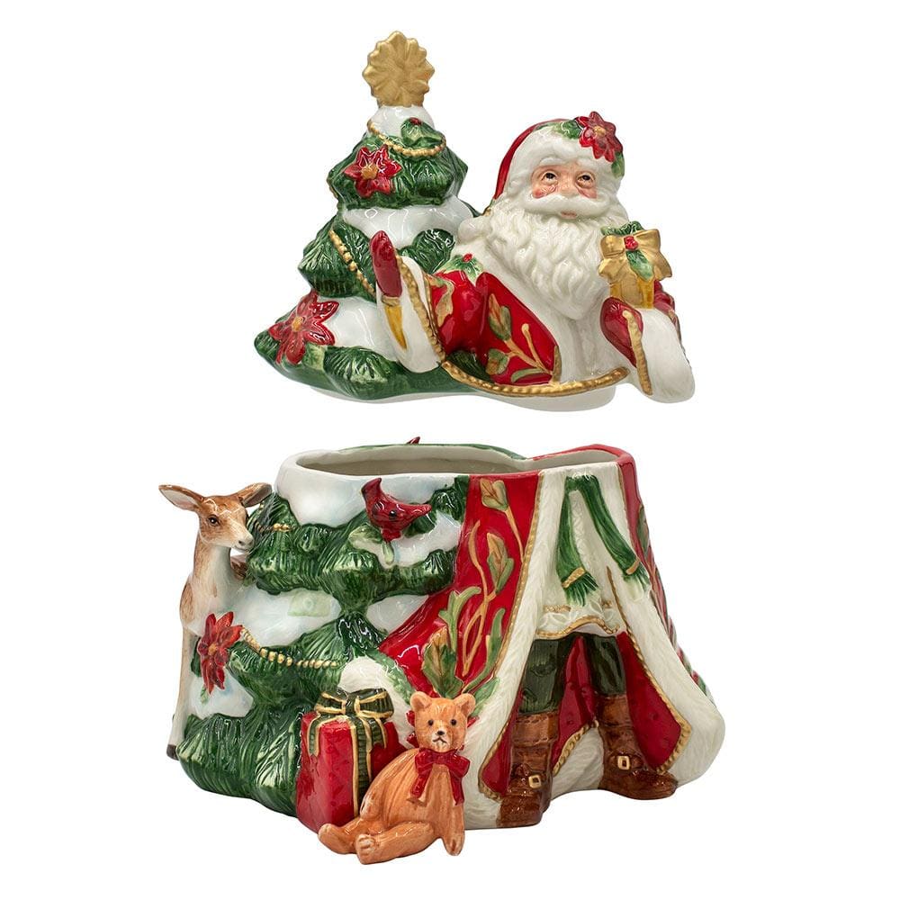 Cardinal Christmas Santa Cookie Jar