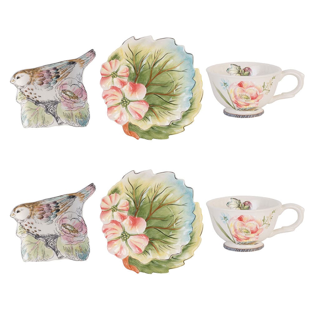 English Garden Set of 2 Tea Cup and Saucer with Tea Rest