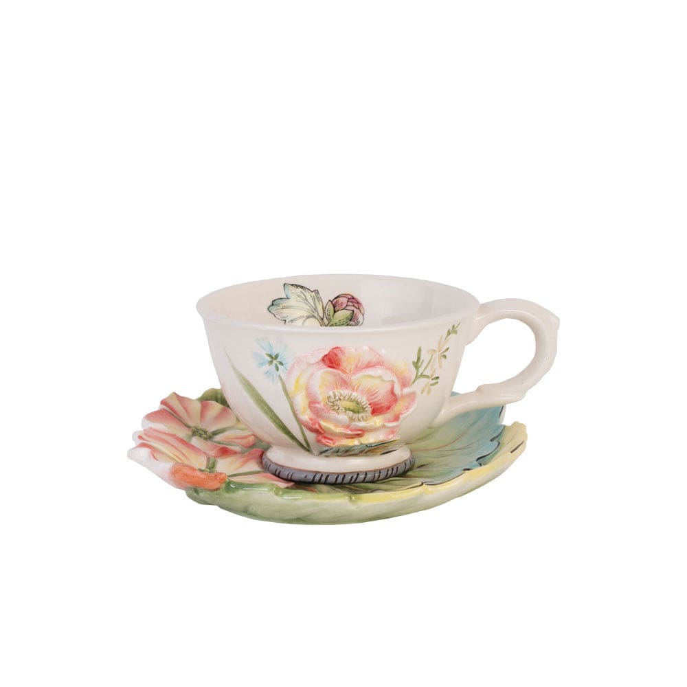 English Garden Set of 2 Tea Cup and Saucer with Tea Rest