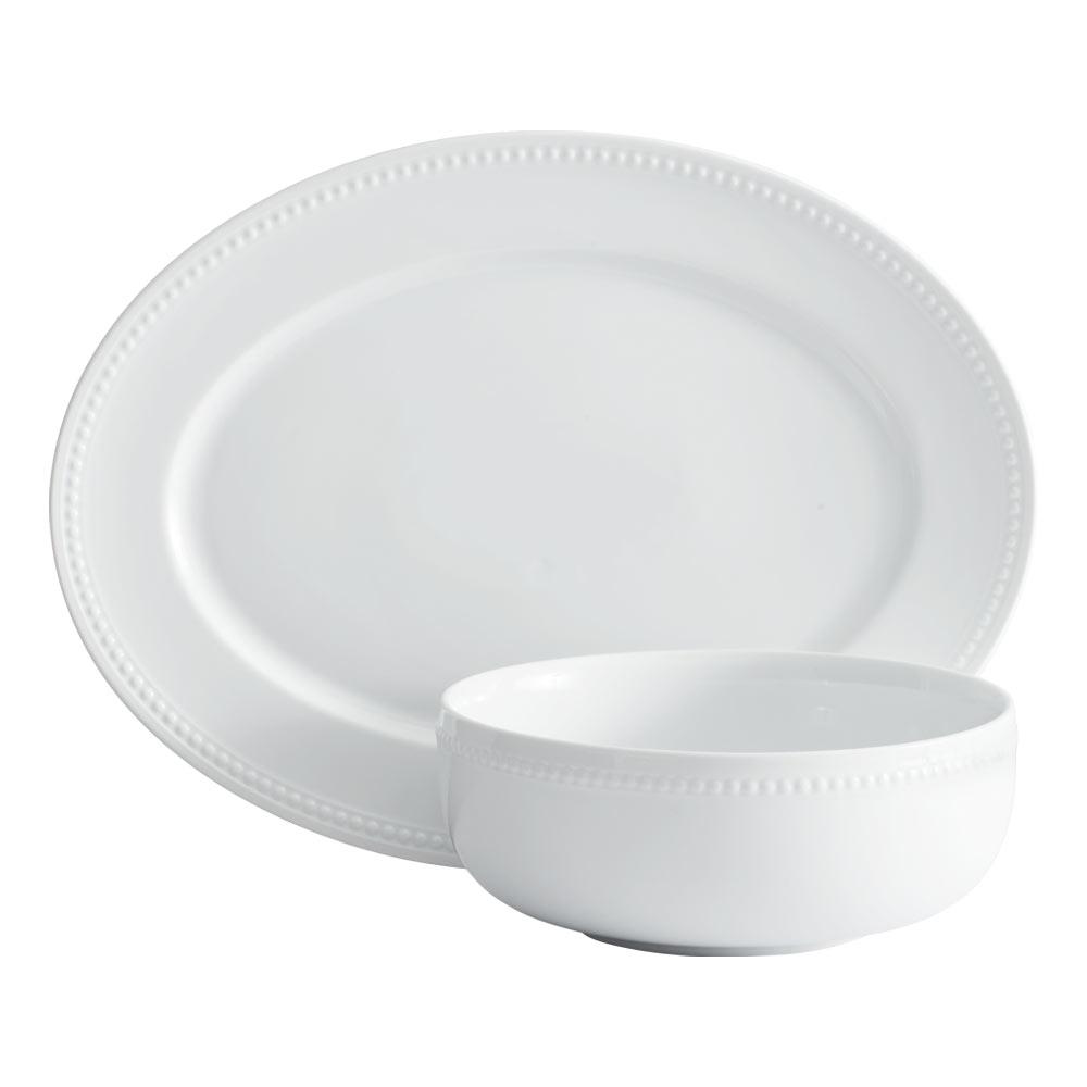 Everyday White® Beaded Serving Bowl and Platter Set