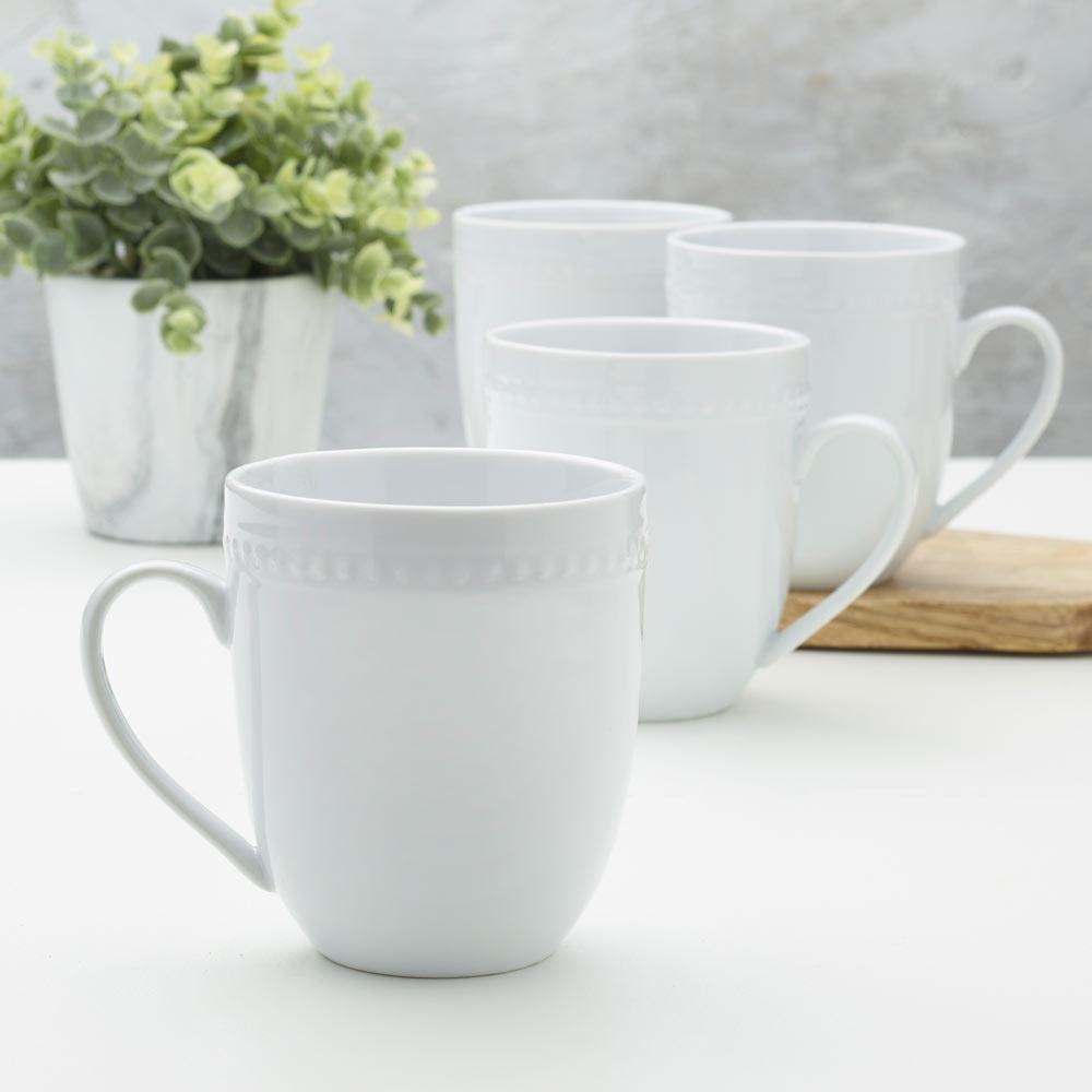 Everyday White® Beaded Set of 4 Mugs