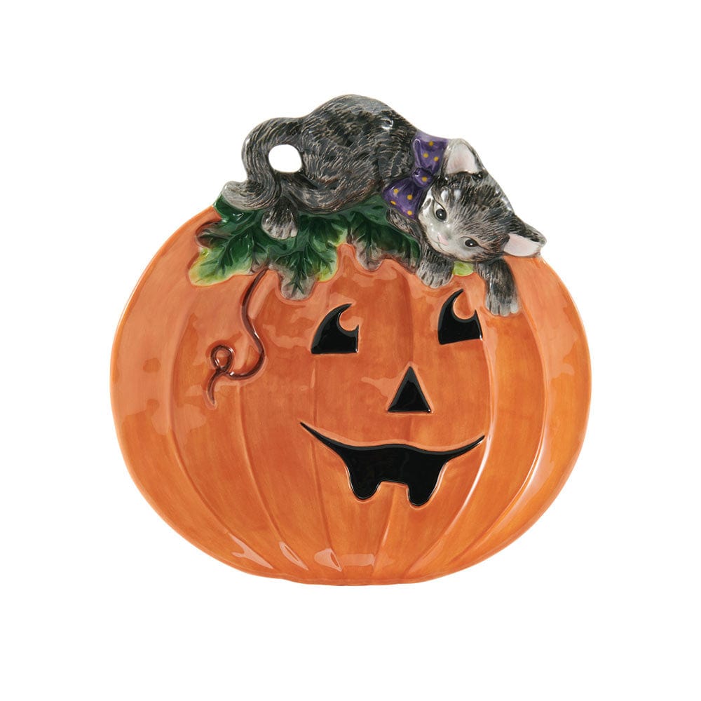 Halloween Kitty and Pumpkin Figural Snack Plate