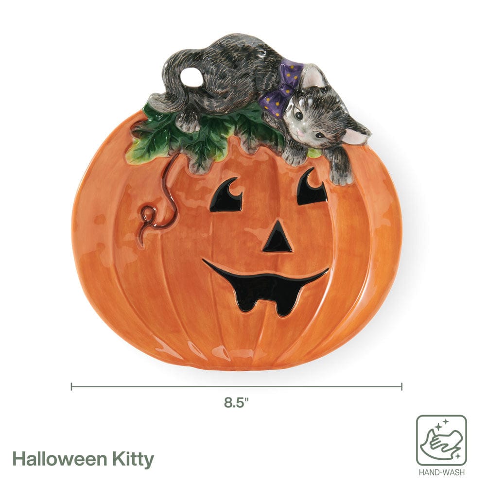 Halloween Kitty and Pumpkin Figural Snack Plate