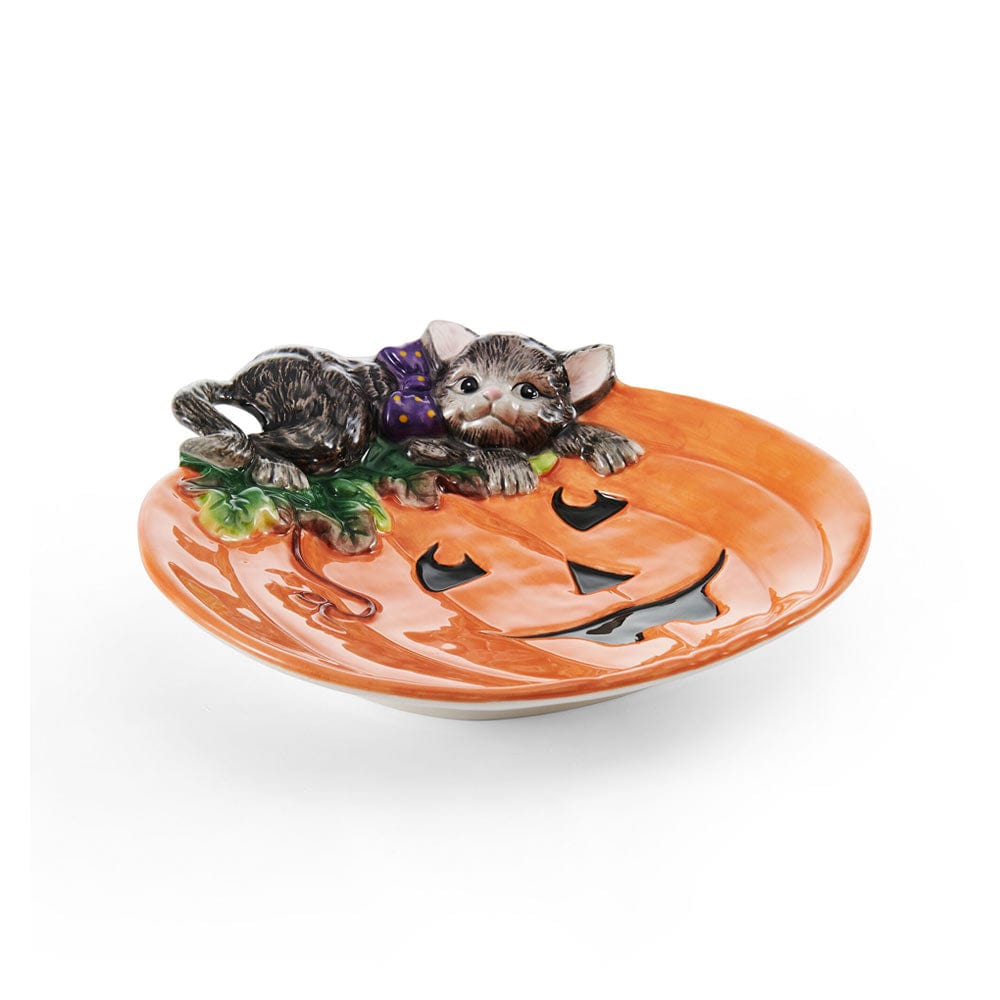 Halloween Kitty and Pumpkin Figural Snack Plate