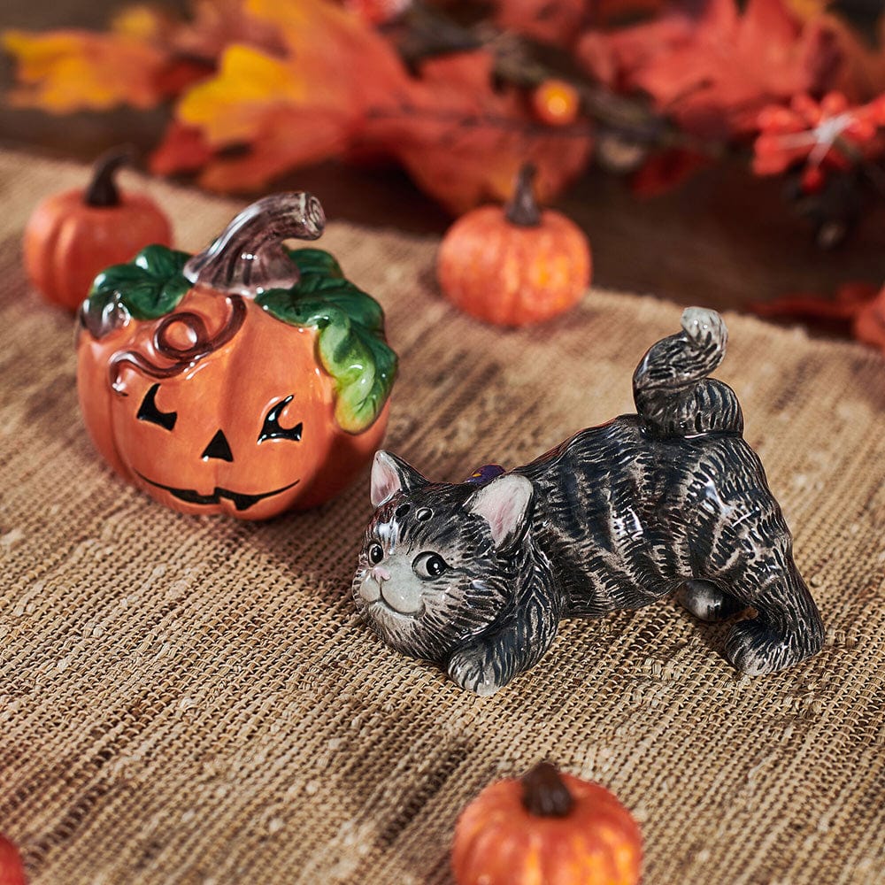 Halloween Kitty and Pumpkin Salt and Pepper Set