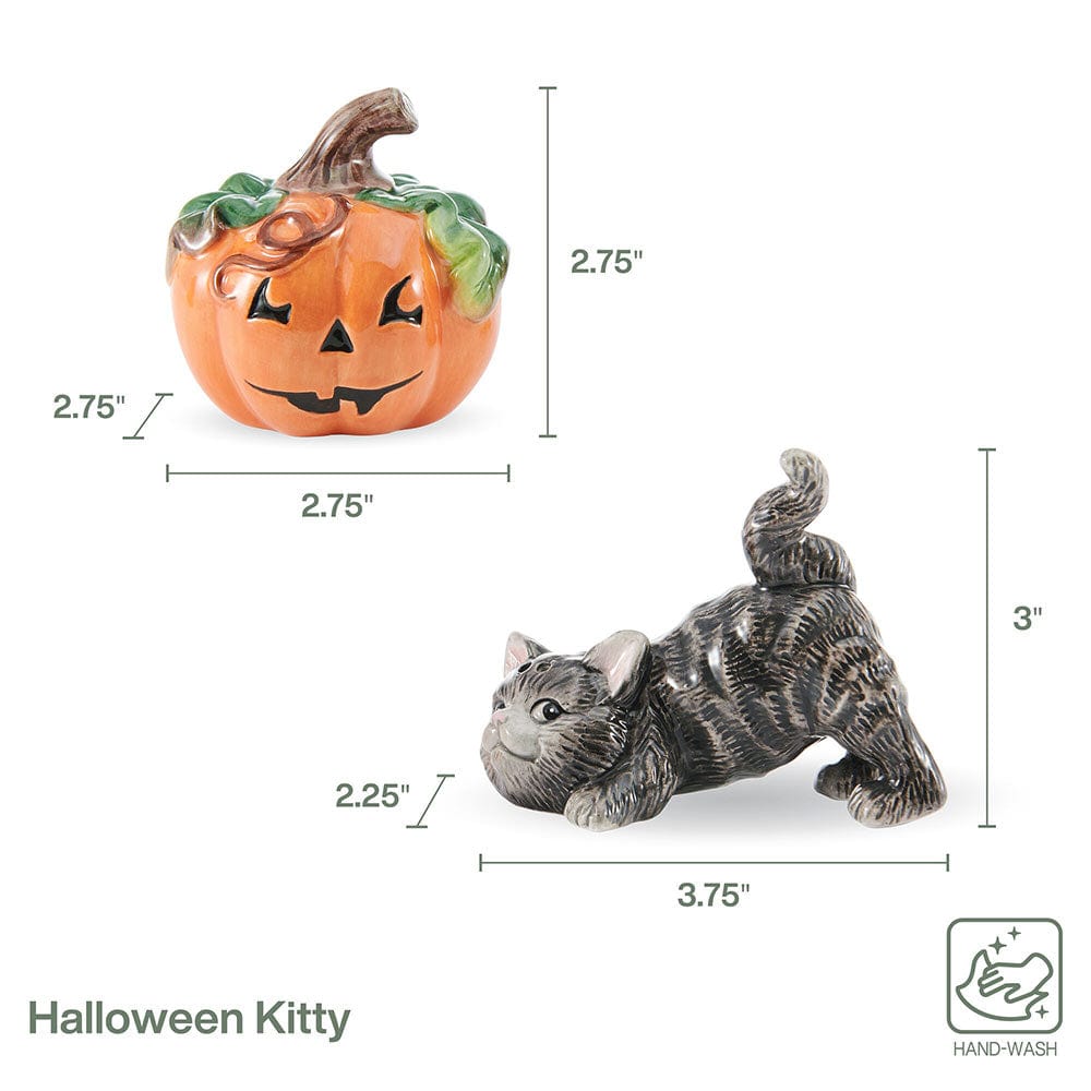 Halloween Kitty and Pumpkin Salt and Pepper Set