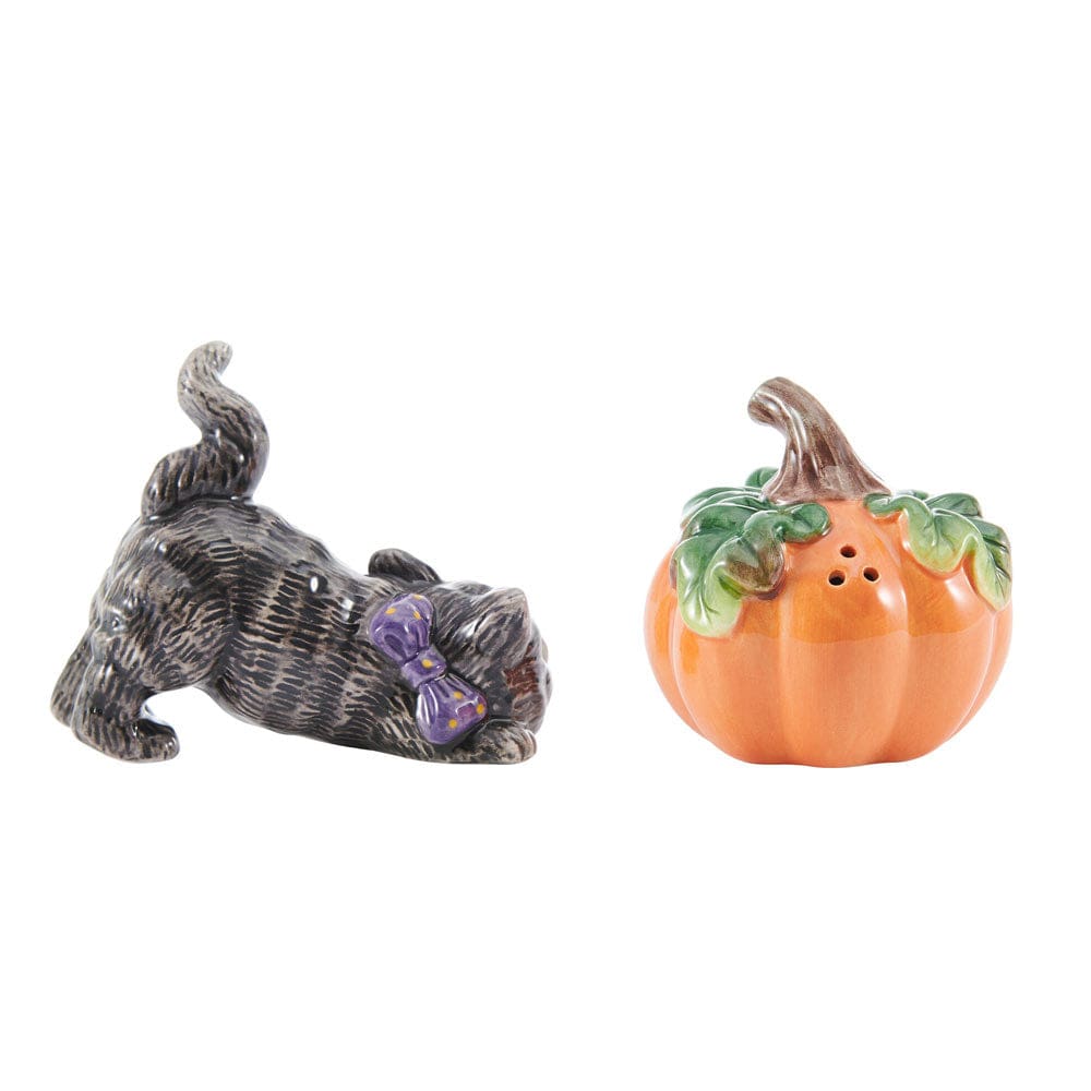 Halloween Kitty and Pumpkin Salt and Pepper Set