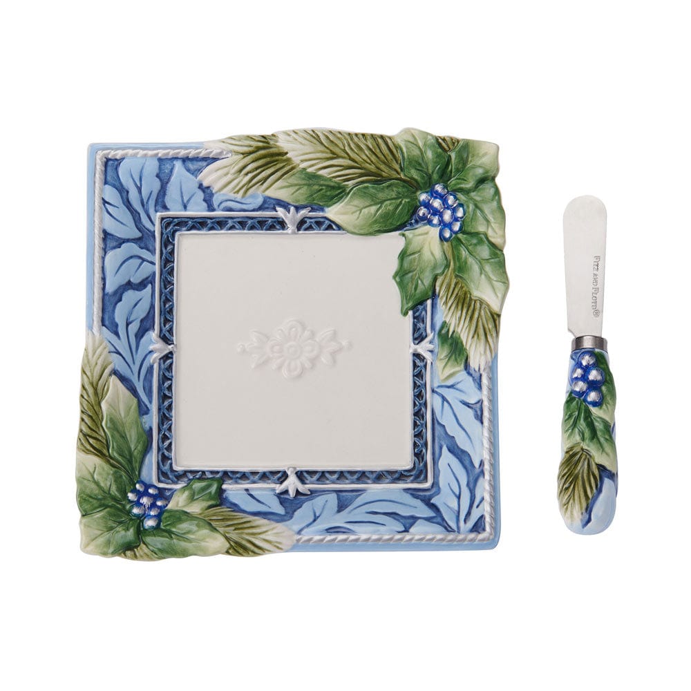 Holiday Home Blue Appetizer Plate with Spreader Set