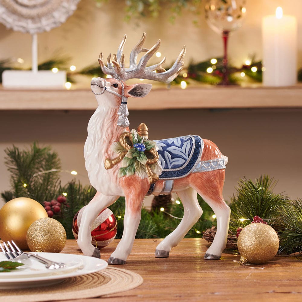 Holiday Home Blue Deer Figurine, 12.5 IN